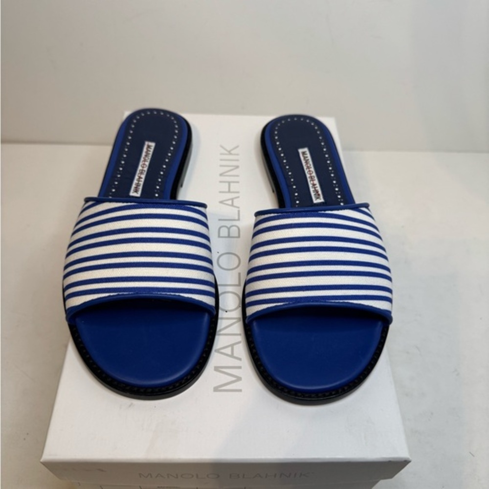 Manolo Blahnik- Safinanu Striped Leather Sandals Sz 7